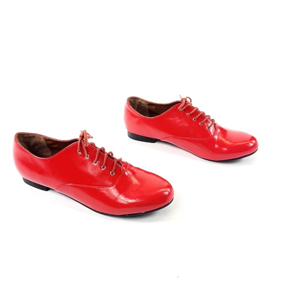 Miss Me Shoes - Miss Me? Rae-4 Shiny Cherry Red Oxford Derby Shoes